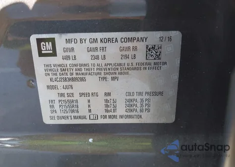 2017 Buick Encore Sport Touring z USA, uszkodzony, nr VIN KL4CJ2SB3HB092865